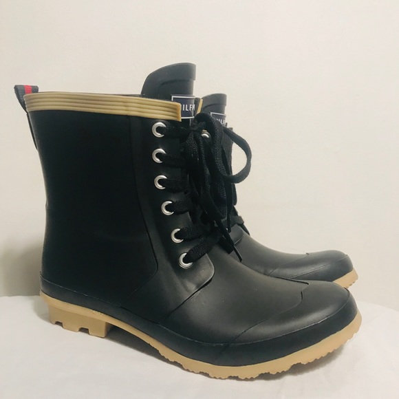 tommy hilfiger lace up rain boots